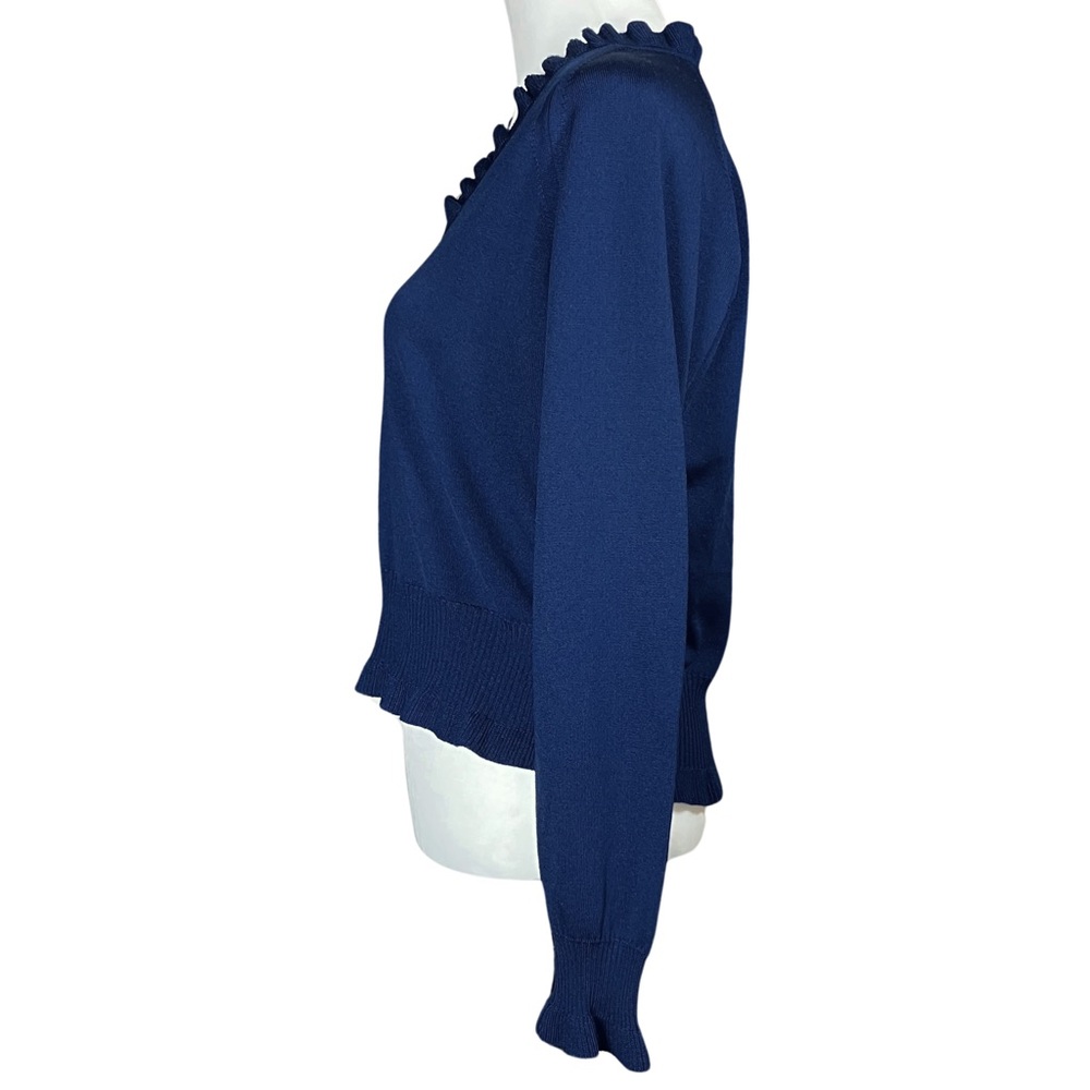 60s 70s Vintage Givenchy Sport Preppy Blue V-Neck Ruffle Sweater. S/M. Old Money - Picture 3 of 8